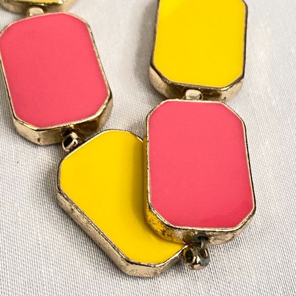 Yellow And Hot Pink Stretch Bracelet Swivel Segmented Rectangles - Picture 7 of 10